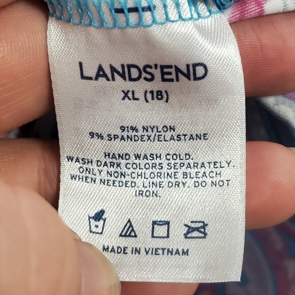 Lands End Womens Artsy Paisley Rash Guard Top Size XL Blue Summer Beach Swim - Picture 5 of 9